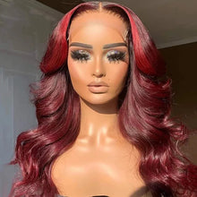 Load image into Gallery viewer, Indian Remy Body Wave Lace Front Wig 100% Human Hair Wig- Burgundy