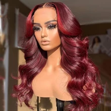 Indian Remy Body Wave Lace Front Wig 100% Human Hair Wig- Burgundy